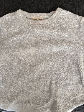 LOFT Light Gray Sherpa Pullover Sweatshirt